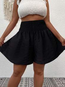 SHEIN LUNE Plus Solid Wide Leg Shorts - Black - View 1