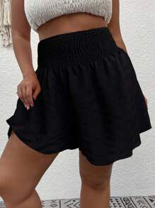SHEIN LUNE Plus Solid Wide Leg Shorts - Black - View 4