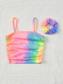 SHEIN Toddler Girls Tie Dye Ruched Cami Top & Scrunchie - Multicolor - View 2