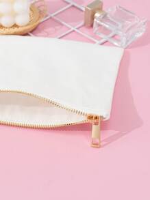 纯色化妆包，帆布便携式纯色方形化妆包便携收纳大容量通用多功能化妆包收纳盒收纳化妆品收纳盒化妆盒 - 白色 - 查看 3