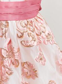 SHEIN 女孩1入組花卉圖案提花後綁帶蝴蝶結連衣裙 - 彩色 - 查看 8