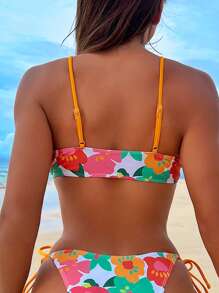 SHEIN Swim Áo Tops Bikini Nữ Thắt nơ trước Hoa - Nhiều màu - Xem 2