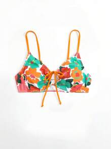 SHEIN Swim Áo Tops Bikini Nữ Thắt nơ trước Hoa - Nhiều màu - Xem 4