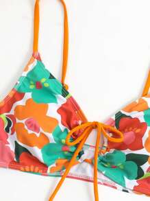 SHEIN Swim Áo Tops Bikini Nữ Thắt nơ trước Hoa - Nhiều màu - Xem 5