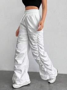 Muchica Drawstring Waist Ruched Parachute Trousers - White - View 2