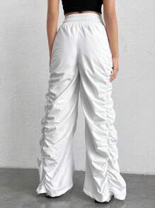 Muchica Drawstring Waist Ruched Parachute Trousers - White - View 3