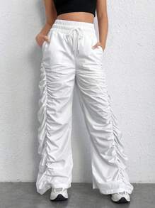 Muchica Drawstring Waist Ruched Parachute Trousers - White - View 1