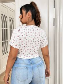 Solflare Plus Ditsy Floral Print Lettuce Trim Crop Tee, Summer