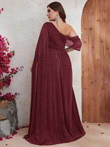YISIKADO Plus Asymmetrical Neck Formal Dress - Burgundy - View 2