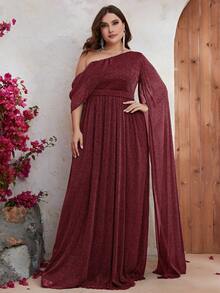 YISIKADO Plus Asymmetrical Neck Formal Dress - Burgundy - View 3