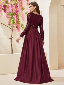 YISIKADO Trang phục trang trọng lưới sequin tương phản - Màu Tím - Xem 2