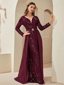 YISIKADO Trang phục trang trọng lưới sequin tương phản - Màu Tím - Xem 3