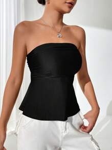 SHEIN BAE 素色抹胸上衣 - 黑色 - 查看 4