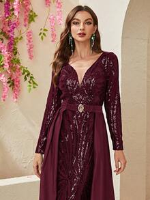 YISIKADO Trang phục trang trọng lưới sequin tương phản - Màu Tím - Xem 5