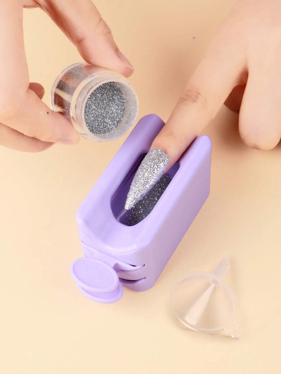 雙層再生指甲粉末狀收納盒法語粉末狀盒金屬亮絲系列指甲收納工具 - 紫色 - 查看 1