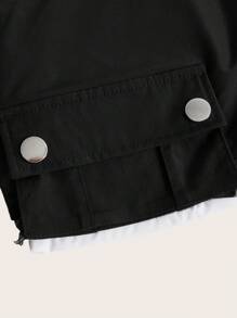 SHEIN ICON 翻蓋口袋半身裙不附腰帶 - 黑色 - 查看 3