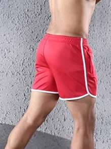 Men Letter Graphic Contrast Binding Sports Shorts - Red - View 2