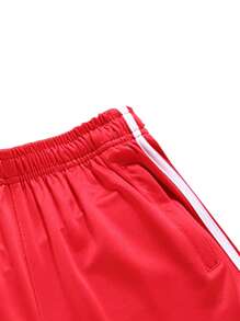 Men Letter Graphic Contrast Binding Sports Shorts - Red - View 3