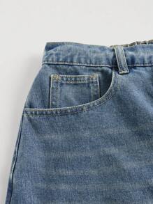 SHEIN EZwear Plus Asymmetrical Neck Raw Hem Denim Skirt - Light Wash - View 3