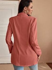 SHEIN SXY Áo khoác  âu phục nữ Nút phía trước màu trơn Thanh lịch - Màu hồng gỉ - Xem 2