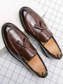 男士流蘇裝飾連衣裙復古棕色的正裝樂福鞋適合婚禮 - 棕色 - 查看 4