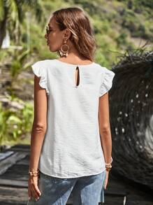 SHEIN LUNE Áo sơ mi nữ Nút Thêu Xù Hoa Dễ thương - trắng - Xem 4