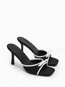 SheIn MOD 女性蝴蝶結裝飾拖色調細高跟涼鞋,優雅夏天穆勒涼鞋 - 黑色 - 查看 1