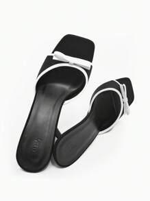 SheIn MOD 女性蝴蝶結裝飾拖色調細高跟涼鞋,優雅夏天穆勒涼鞋 - 黑色 - 查看 4