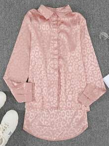 CILKOO Leopard Jacquard Satin Shirt - Coral Pink - View 6