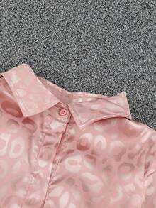 CILKOO Leopard Jacquard Satin Shirt - Coral Pink - View 7