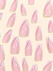 24 chiếc Pháp Màu Hồng & Trắng Đầu Colorblock Dấu Ấn Long Hạnh Nhân Móng Tay Giả & 1 tấm Băng & 1 Dũa Móng Tay Bấm Trên Móng Tay Đồ Dùng Làm Móng - Nhiều màu - Xem 3