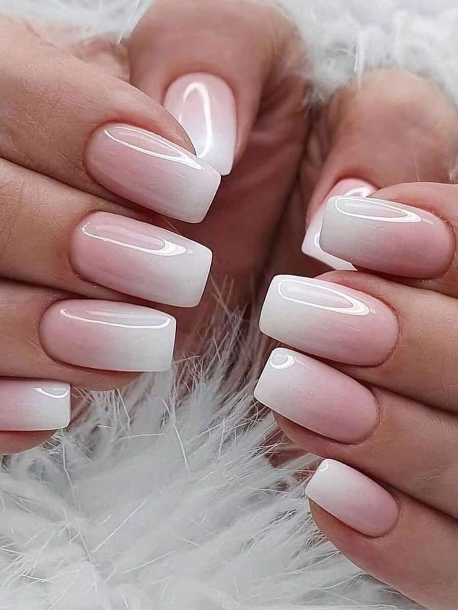 24pcs Long Square Ombre Fake Nail & 1sheet Tape & 1pc Nail File Solid Color Press-On Manicure Gel Nails Kit Nail Supplies - Multicolor - View 1