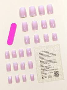 24pcs Long Square Ombre Fake Nail & 1sheet Tape & 1pc Nail File Solid Color Press-On Manicure Gel Nails Kit Nail Supplies - Multicolor - View 2