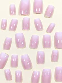 24pcs Long Square Ombre Fake Nail & 1sheet Tape & 1pc Nail File Solid Color Press-On Manicure Gel Nails Kit Nail Supplies - Multicolor - View 3