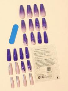 Uñas acrílicas moradas con diseños de mariposas, 24 uñas postizas largas, 1 hoja de cinta y 1 lima de uñas Uñas artificiales de verano para mujeres y niñas - Multicolor - Ver 2