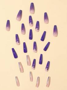 Uñas acrílicas moradas con diseños de mariposas, 24 uñas postizas largas, 1 hoja de cinta y 1 lima de uñas Uñas artificiales de verano para mujeres y niñas - Multicolor - Ver 5