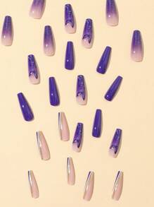 Uñas acrílicas moradas con diseños de mariposas, 24 uñas postizas largas, 1 hoja de cinta y 1 lima de uñas Uñas artificiales de verano para mujeres y niñas - Multicolor - Ver 6