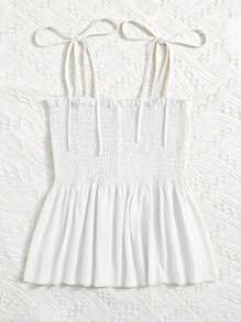 Chiquease 肩上打結荷葉邊吊帶上衣 - 白色 - 查看 2