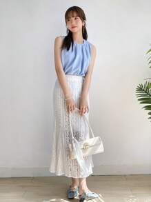 DAZY 素色魚尾裙下擺蕾絲短裙 - 白色 - 查看 5