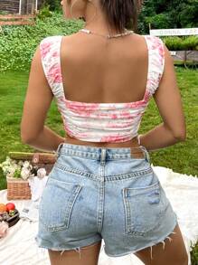 Soleia Áo khoác và áo lót dành cho xe tăng nữ viền lá sen Xù Hoa Tất cả trên in Boho - Nhiều màu - Xem 2