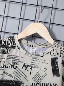 SHEIN Leap Crew 2pcs/Set Tween Boy Vacation Style Printed Graphic Round Neck Pullover Short Sleeve T-Shirt & Shorts Set - Multicolor - View 3