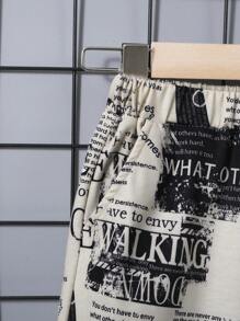 SHEIN Leap Crew 2pcs/Set Tween Boy Vacation Style Printed Graphic Round Neck Pullover Short Sleeve T-Shirt & Shorts Set - Multicolor - View 5