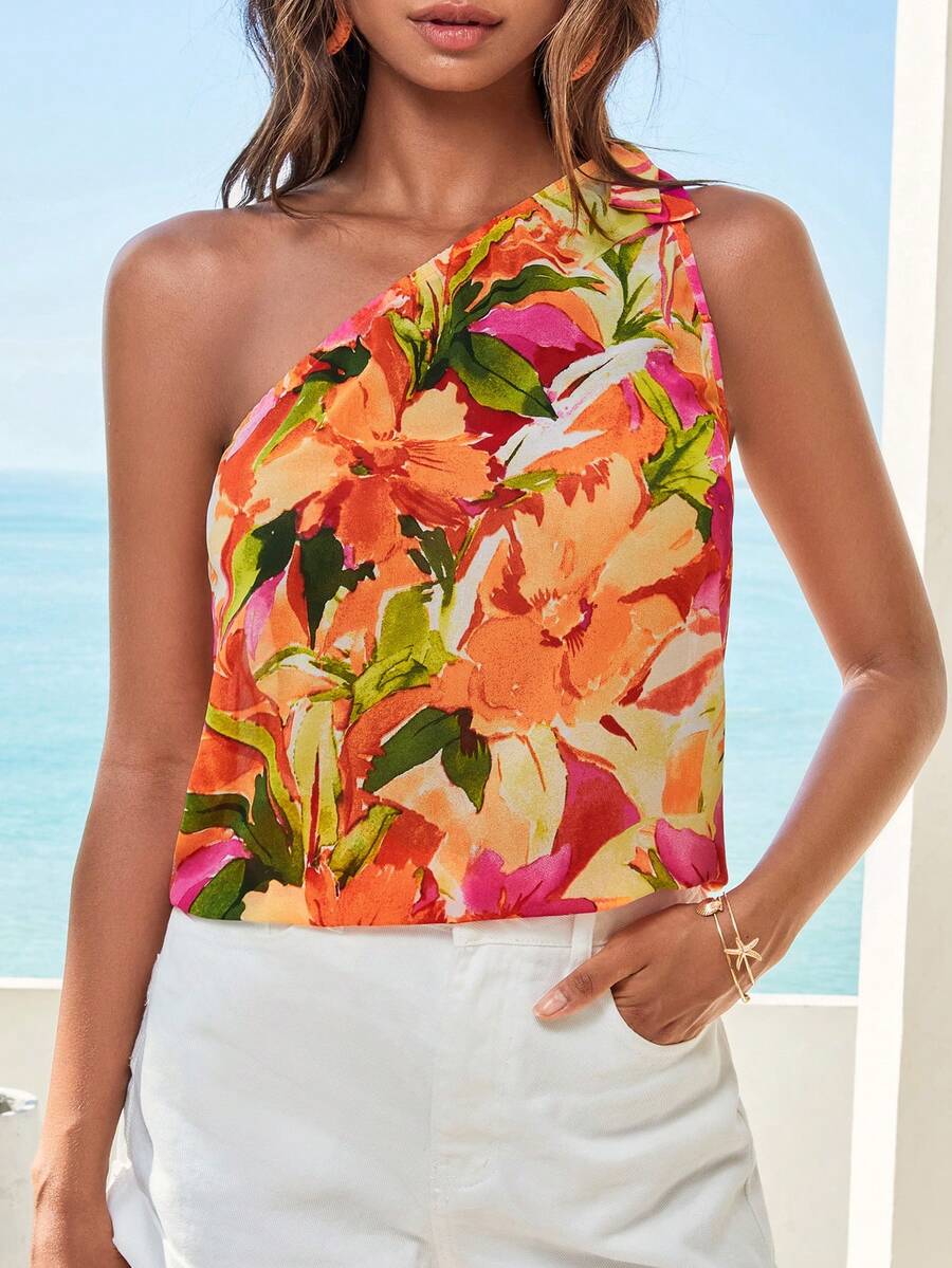 SHEIN VCAY Áo sơ mi nữ Thắt nút Hoa Tất cả trên in Boho - Nhiều màu - Xem 1