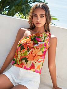 SHEIN VCAY Áo sơ mi nữ Thắt nút Hoa Tất cả trên in Boho - Nhiều màu - Xem 5