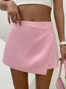 SHEIN EZwear 素色圍裹下擺半身裙