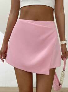 SHEIN EZwear 素色圍裹下擺半身裙