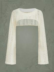 ROMWE Goth Áo nữ màu trơn Gợi cảm - Màu be - Xem 1