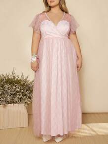 SHEIN Belle Trang phục phù dâu cho phụ nữ Plus cườm đính Ngọc trai Trọn gói Dây kéo màu trơn - Màu Hồng baby - Xem 1