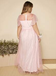 SHEIN Belle Trang phục phù dâu cho phụ nữ Plus cườm đính Ngọc trai Trọn gói Dây kéo màu trơn - Màu Hồng baby - Xem 3