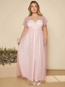 SHEIN Belle Trang phục phù dâu cho phụ nữ Plus cườm đính Ngọc trai Trọn gói Dây kéo màu trơn - Màu Hồng baby - Xem 2